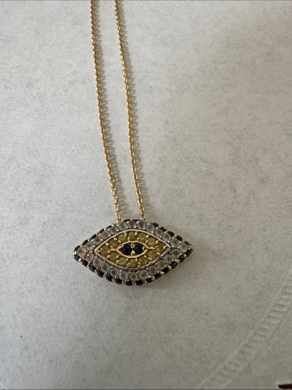 14K Gold Evil Eye Necklace with diamond and blue Sapphire stones - Picture 10 of 13